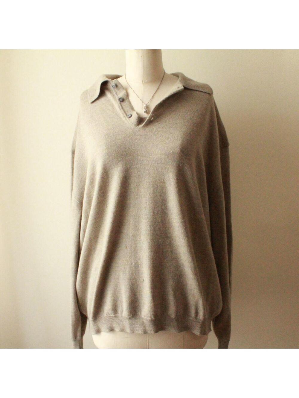 Pronto Uomo Men's Khaki 100% Merino Wool V-Neck Sweater Size 1X Preppy Loungewar